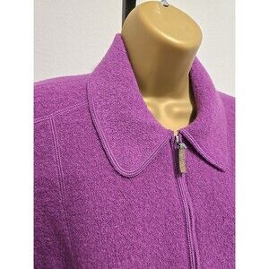 Lands End Boiled Wool Jacket Womens 14 Purple Full Zip Pockets Classic Timeless